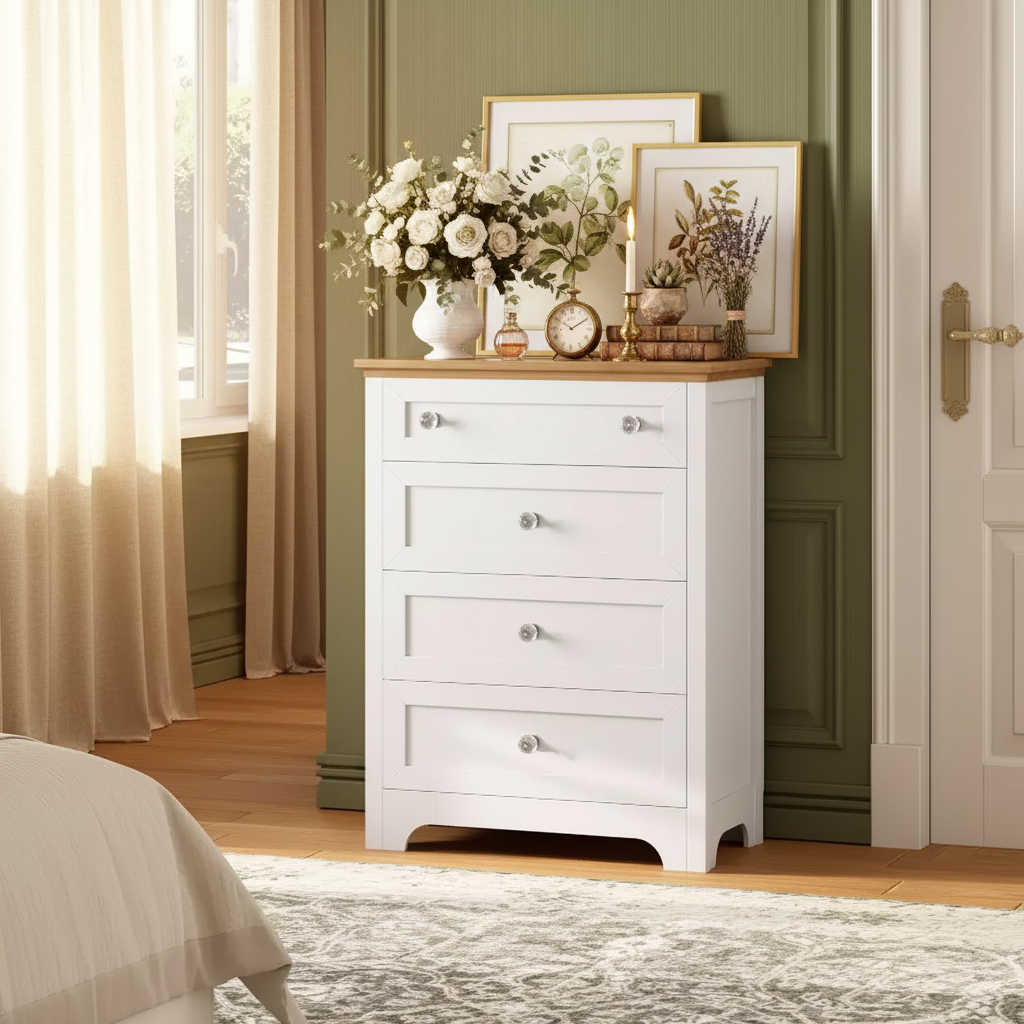 Commode de chevet à tiroirs avec plateau en verre Commode moderne