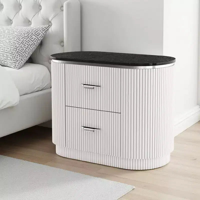 Royal Hampton Nightstand w 2 Drawers Black Stone Top