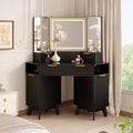 48 Inch Fluted Makeup Vanity Desk with Mirror and Lights Charging Outlet & 3-Panel Lighted Mirror Dressing Table for Bedroom