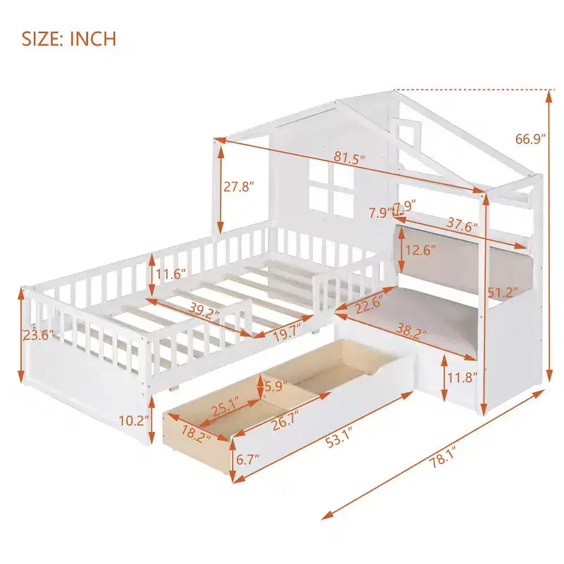 Lit cabane simple avec canapé Lit plateforme pour enfants