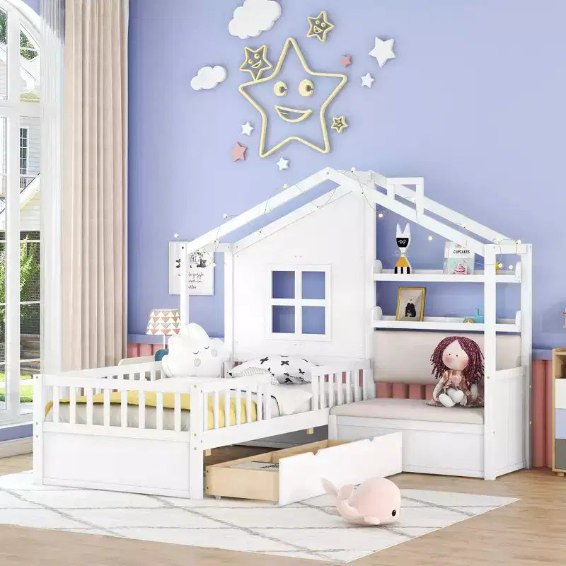 Lit cabane simple avec canapé Lit plateforme pour enfants