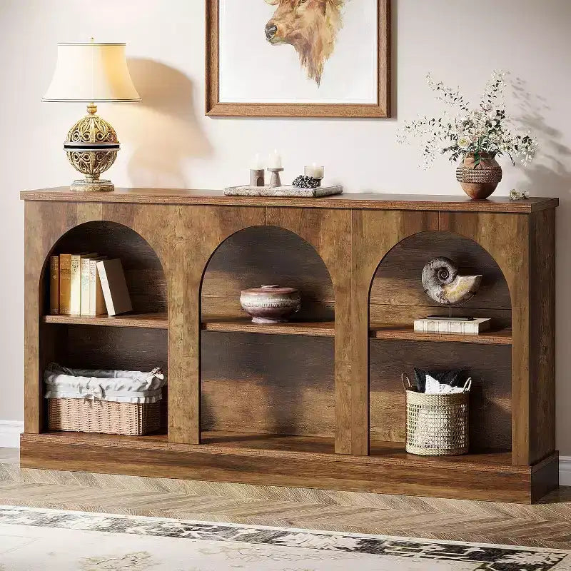 Lantine Farmhouse Console Table 63-Inch Long Entryway Table with 3 Tier Storage Wooden Sofa Table Behind The Couch for Living Room