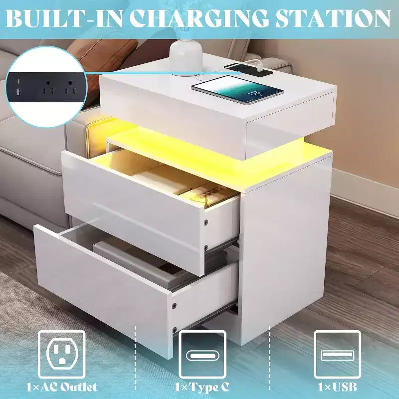 Table de salon moderne laquée avec éclairage LED
