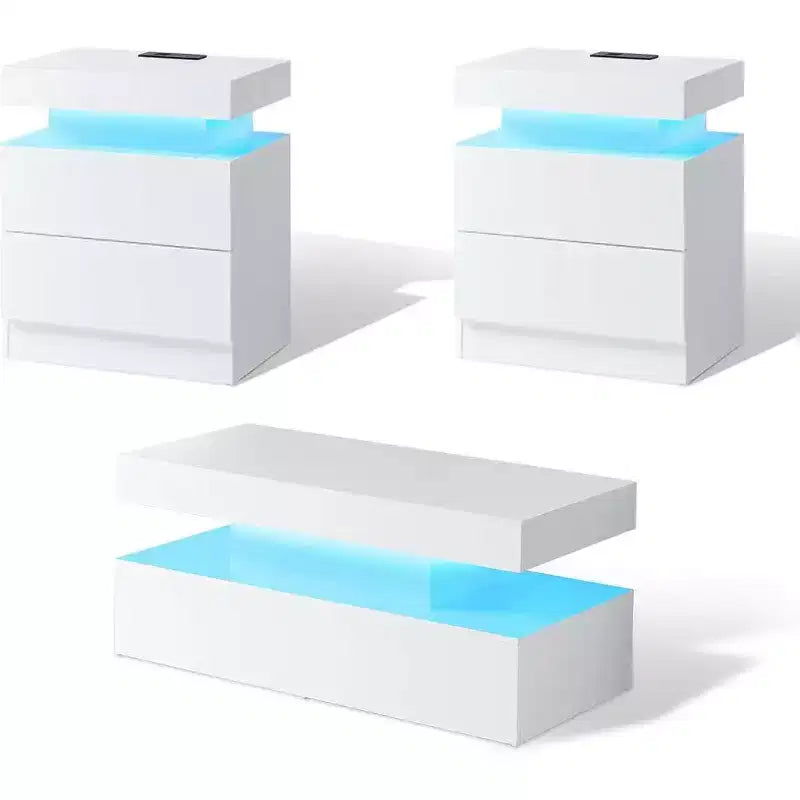 Table de salon moderne laquée avec éclairage LED