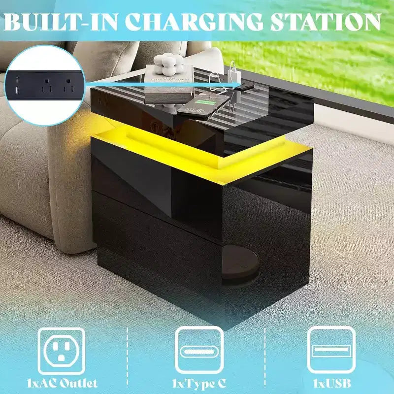 Table de salon moderne laquée avec éclairage LED