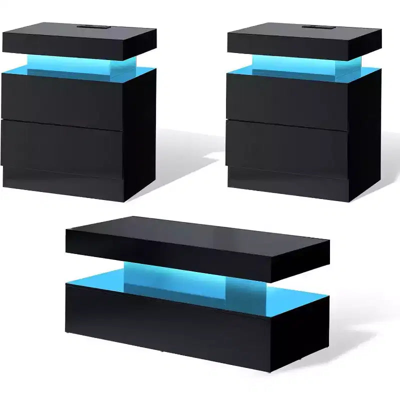 Table de salon moderne laquée avec éclairage LED
