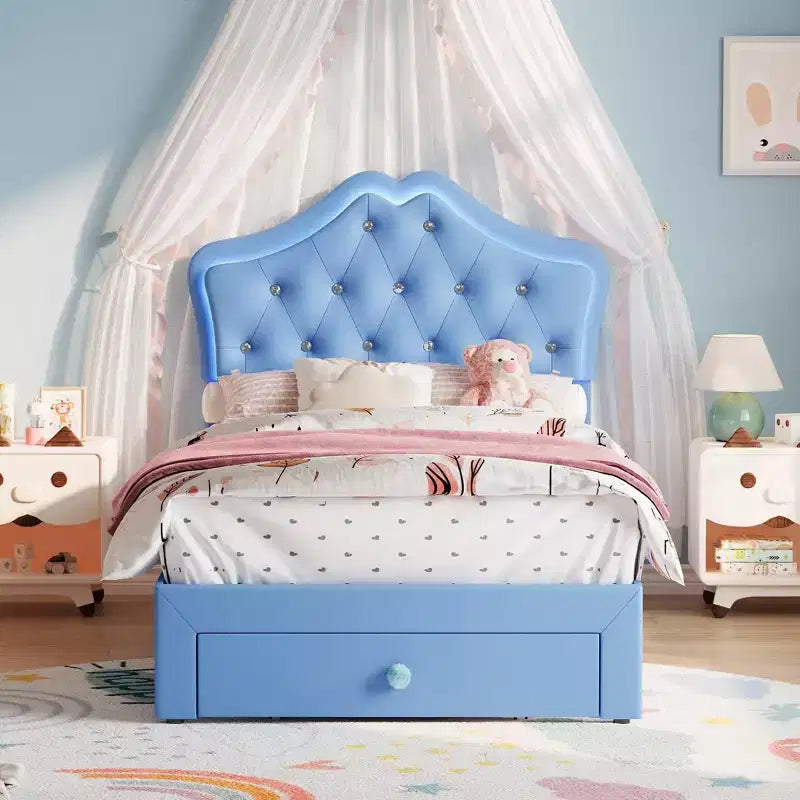 Tête de lit en velours capitonné avec boutons de cristal