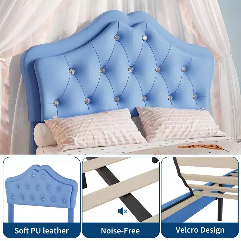 Tête de lit en velours capitonné avec boutons de cristal