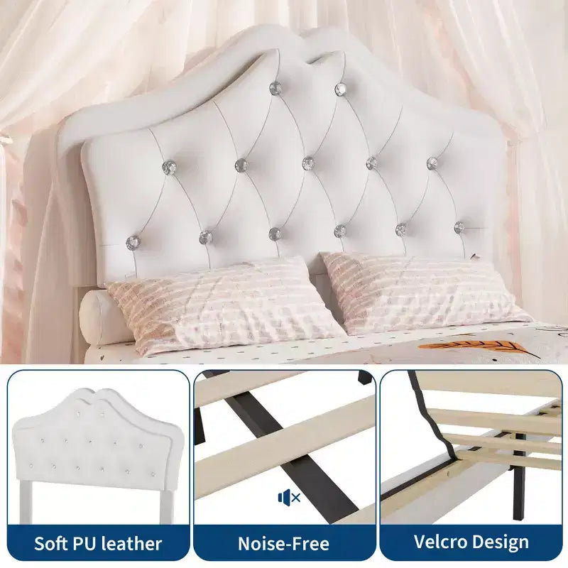 Tête de lit en velours capitonné avec boutons de cristal