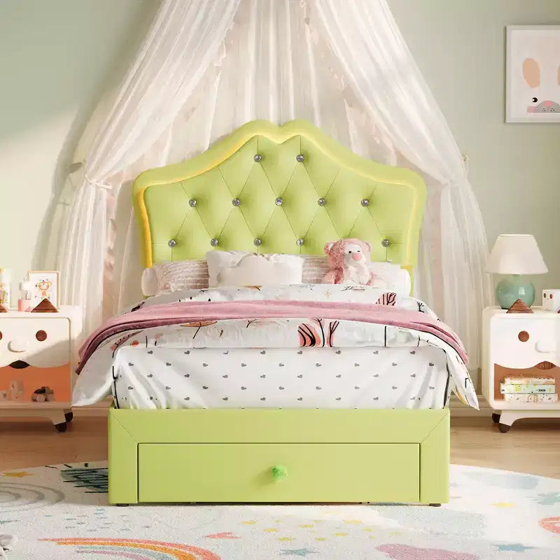 Tête de lit en velours capitonné avec boutons de cristal