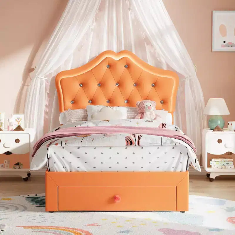 Tête de lit en velours capitonné avec boutons de cristal