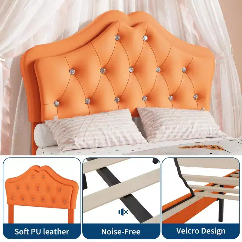 Tête de lit en velours capitonné avec boutons de cristal