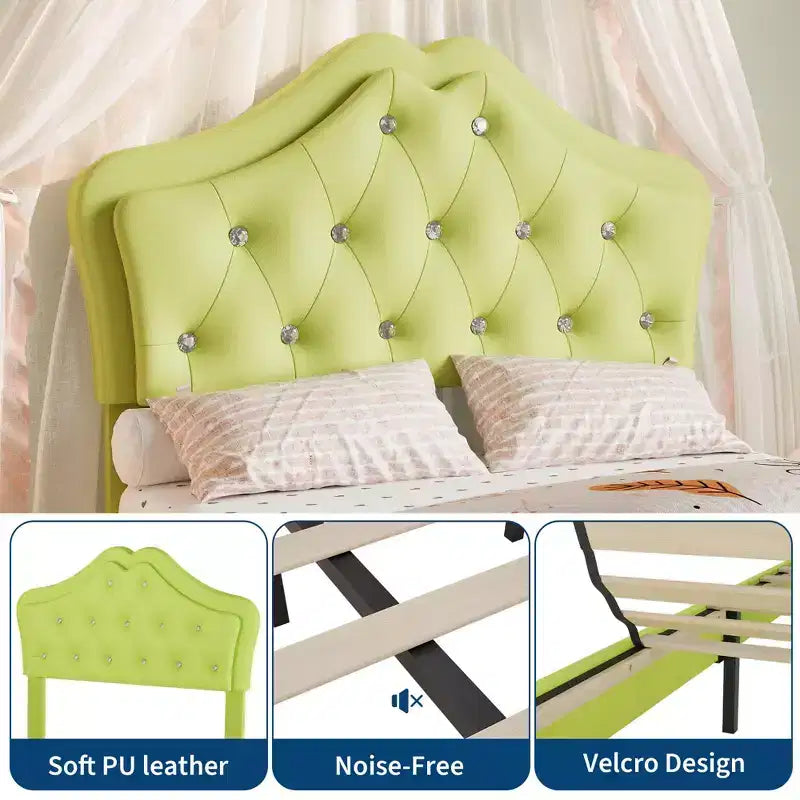Tête de lit en velours capitonné avec boutons de cristal