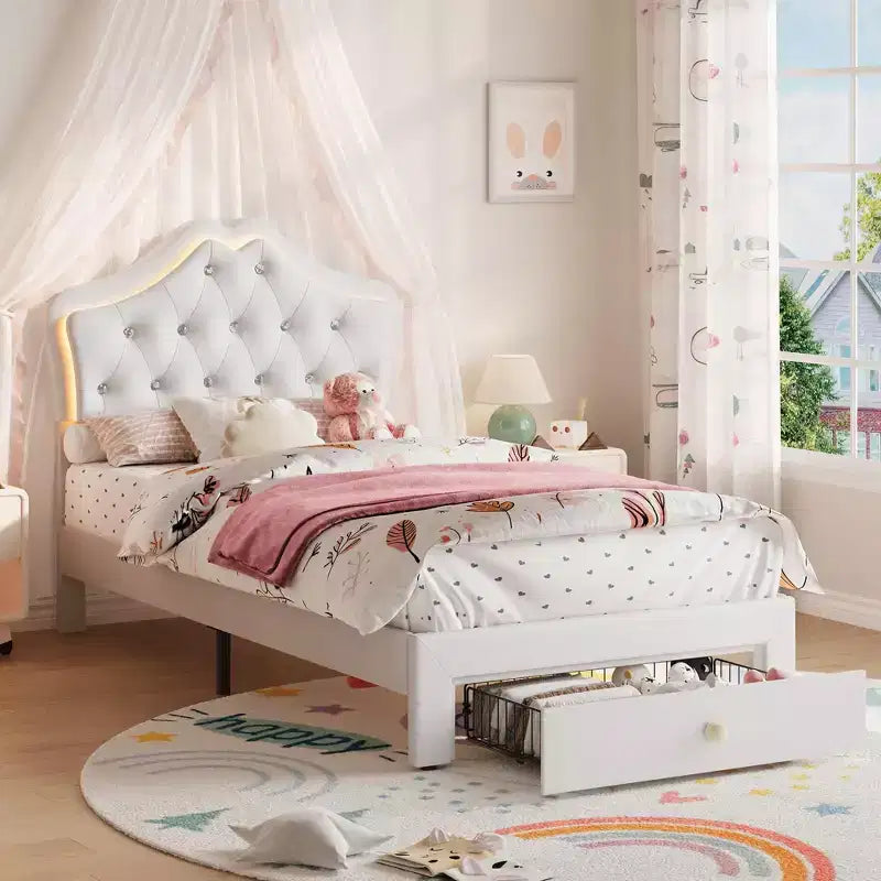 Tête de lit en velours capitonné avec boutons de cristal