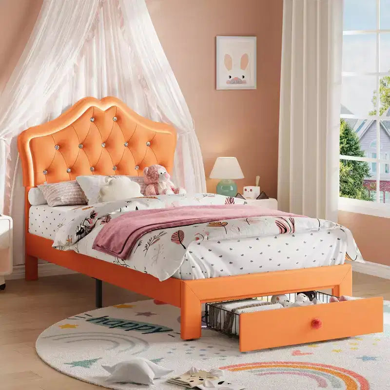 Tête de lit en velours capitonné avec boutons de cristal