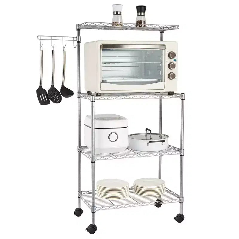 Karl Home 3 Layer Adjustable Kitchen Bakers Rack Microwave Oven Stand Storage Cart Silver Powder