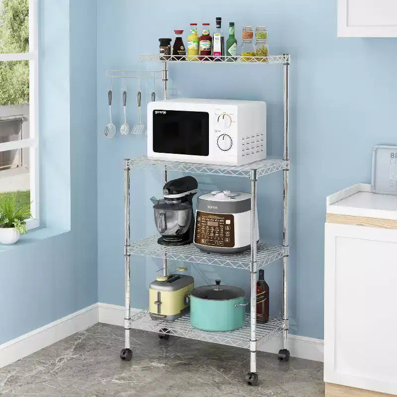 Étagère de Boulanger Réglable pour Cuisine, Support de Four à Micro-ondes, Chariot de Rangement