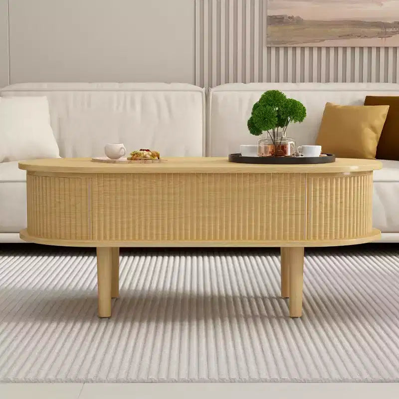 Table basse ovale relevable moderne avec rangement dissimulé