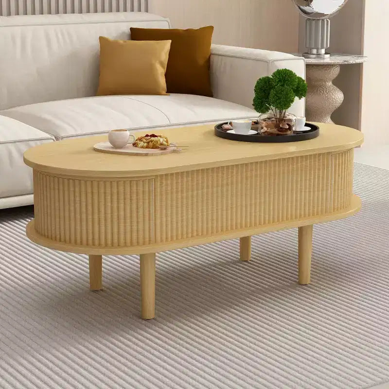 Table basse ovale relevable moderne avec rangement dissimulé