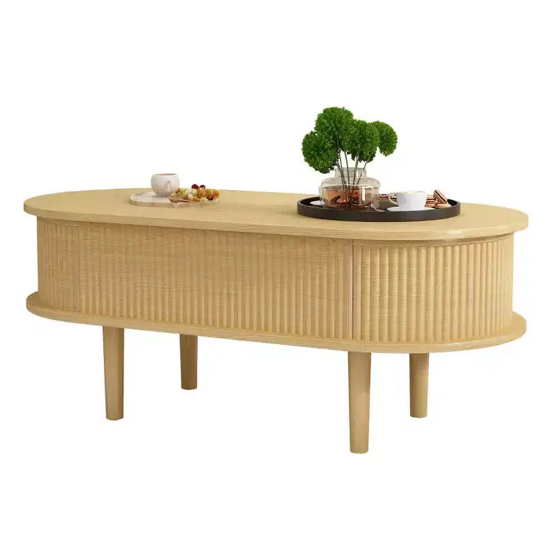 Table basse ovale relevable moderne avec rangement dissimulé