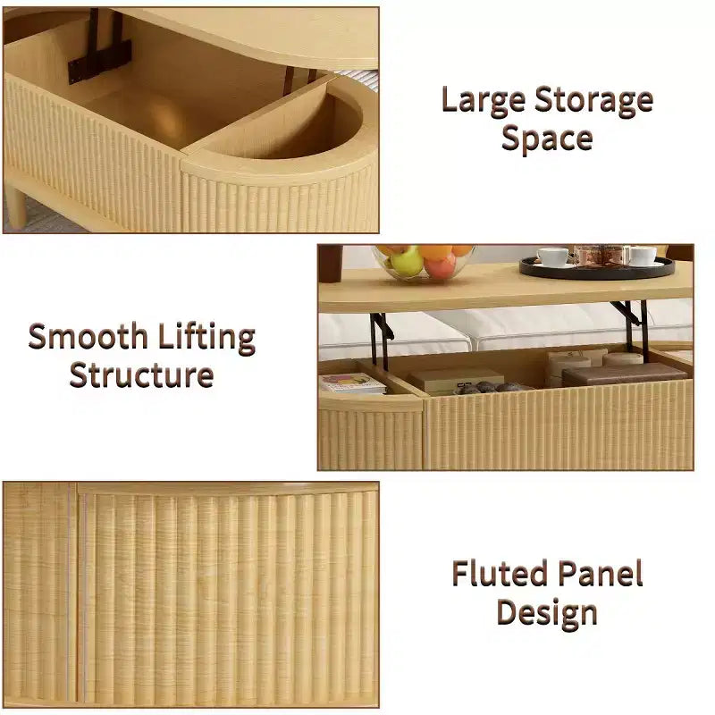 Table basse ovale relevable moderne avec rangement dissimulé