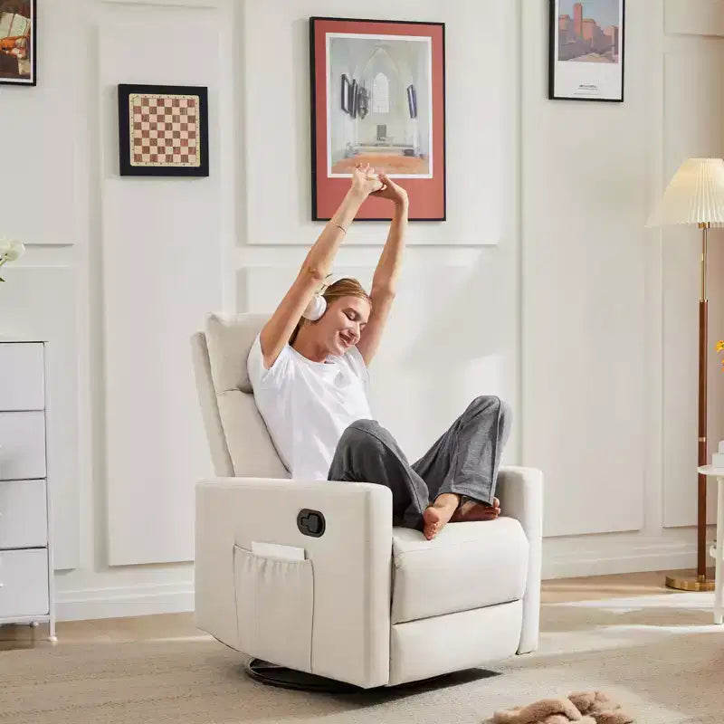 Okak Modern Upholstered Swivel Recliner Chair with Adjustable Footrest Deep Seat Lounge Sofa Chair with High Backrest