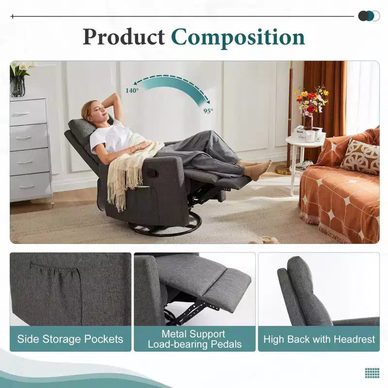 Fauteuil inclinable pivotant rembourré moderne Fauteuils d'appoint