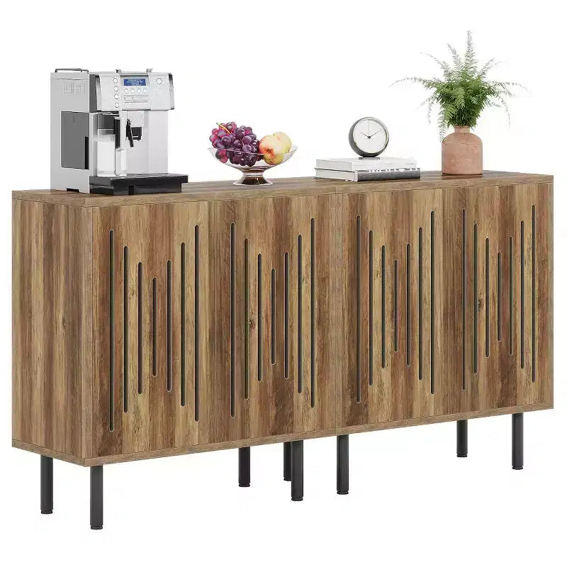 Lantine Set of 2 Modern Sideboards with Adjustable Shelves 59 Rustic Brown Storage Cabinet for Living Room Dining Room Buffet & Entryway Organizer