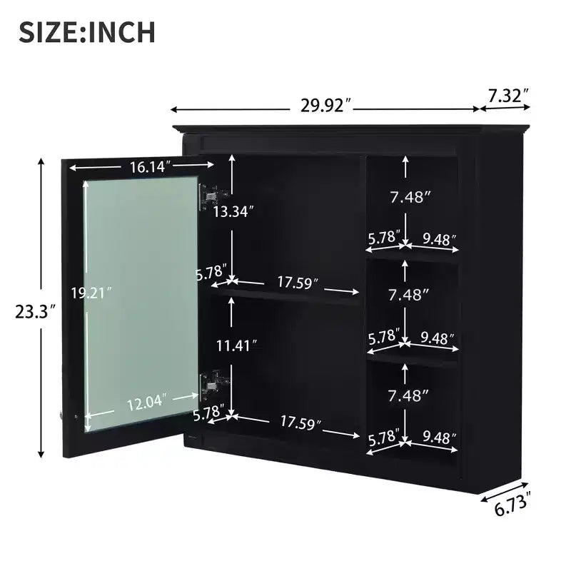 Armoire à pharmacie de salle de bain avec miroir et étagères ouvertes