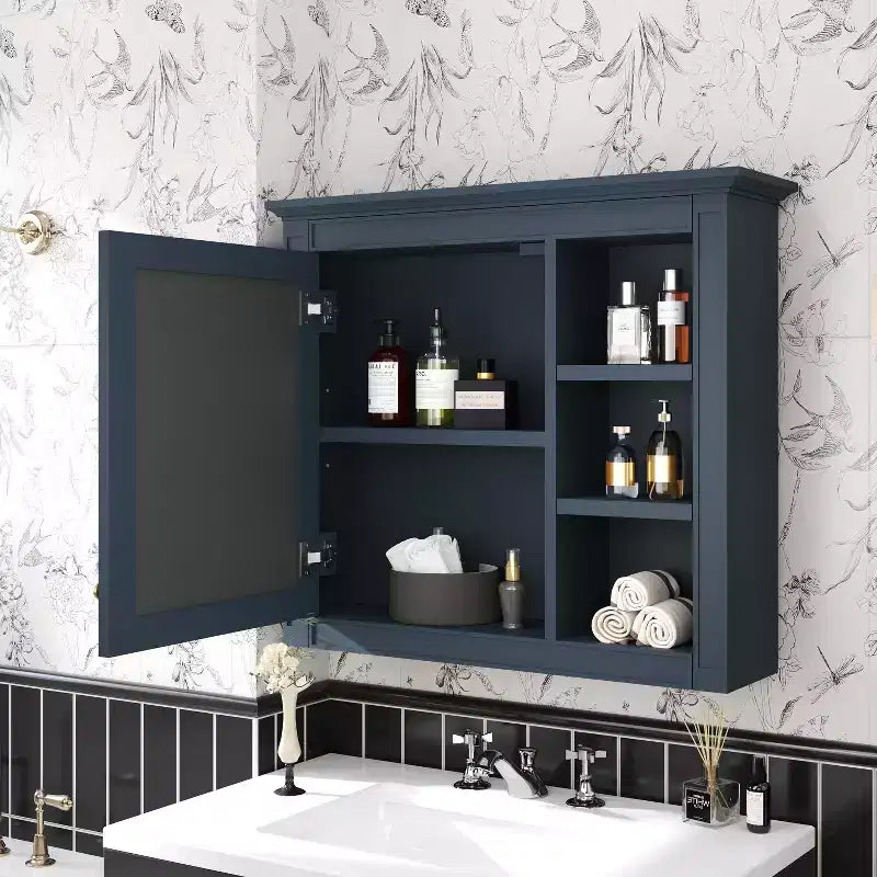 Armoire à pharmacie de salle de bain avec miroir et étagères ouvertes