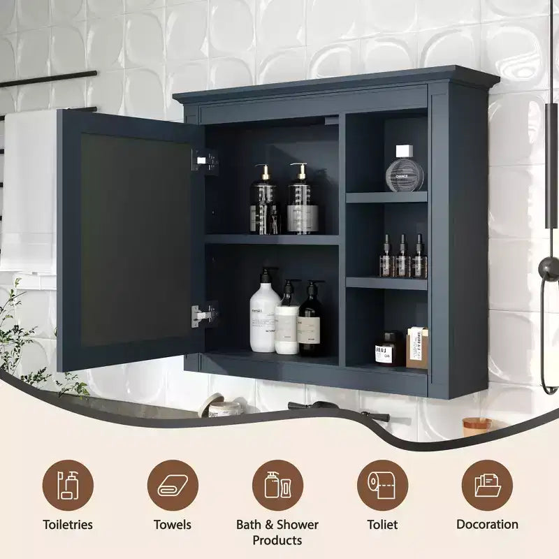 Armoire à pharmacie de salle de bain avec miroir et étagères ouvertes