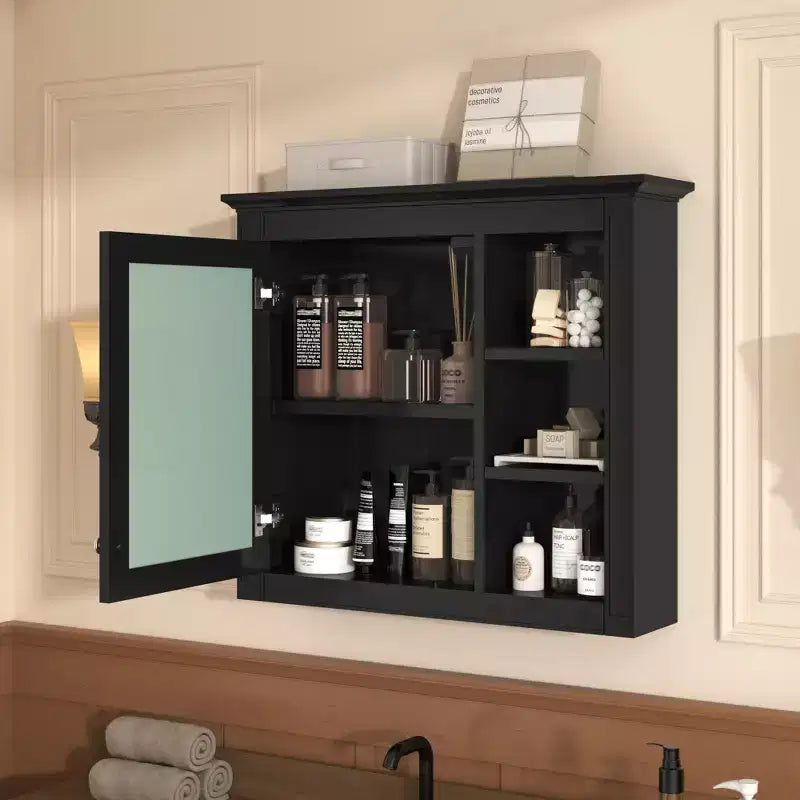 Armoire à pharmacie de salle de bain avec miroir et étagères ouvertes