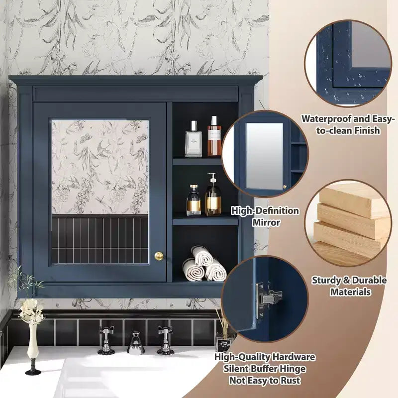 Armoire à pharmacie de salle de bain avec miroir et étagères ouvertes