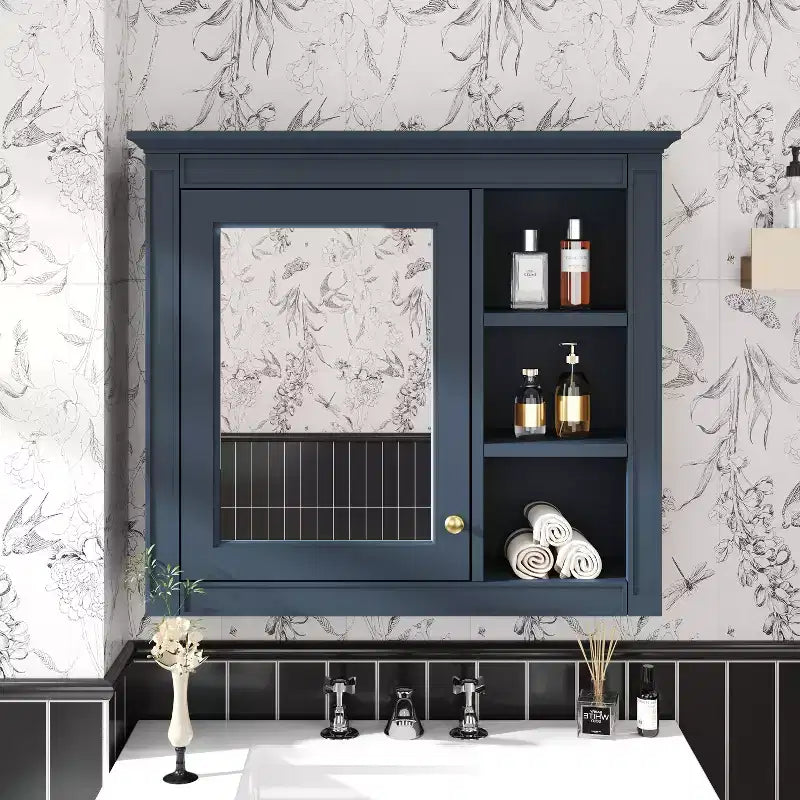 Armoire à pharmacie de salle de bain avec miroir et étagères ouvertes