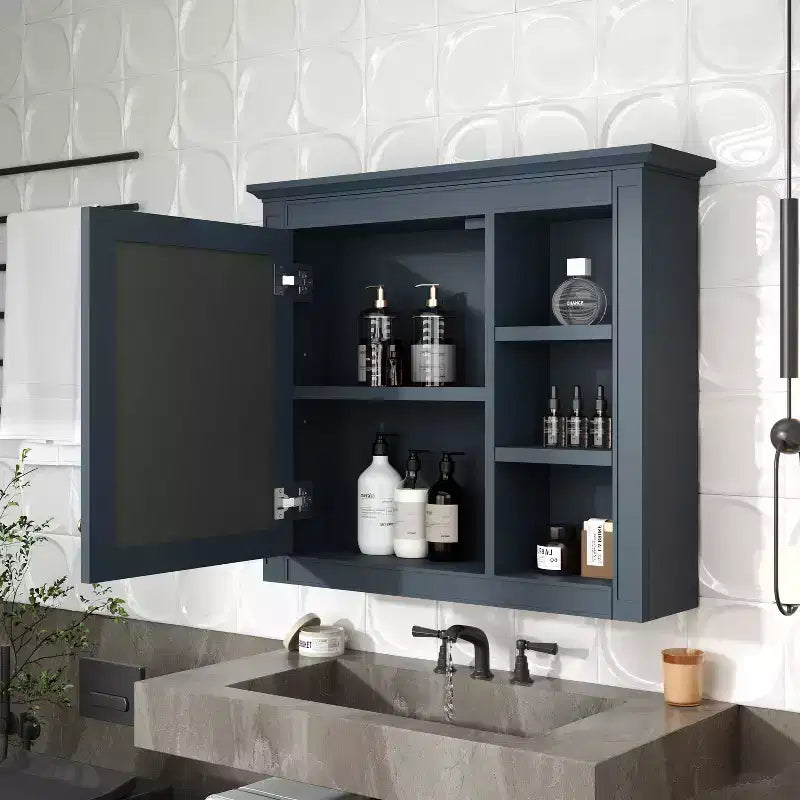 Armoire à pharmacie de salle de bain avec miroir et étagères ouvertes