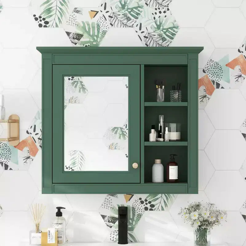 Armoire à pharmacie de salle de bain avec miroir et étagères ouvertes