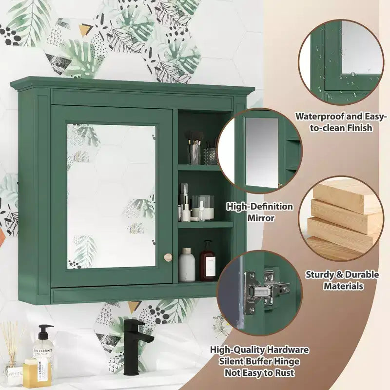 Armoire à pharmacie de salle de bain avec miroir et étagères ouvertes