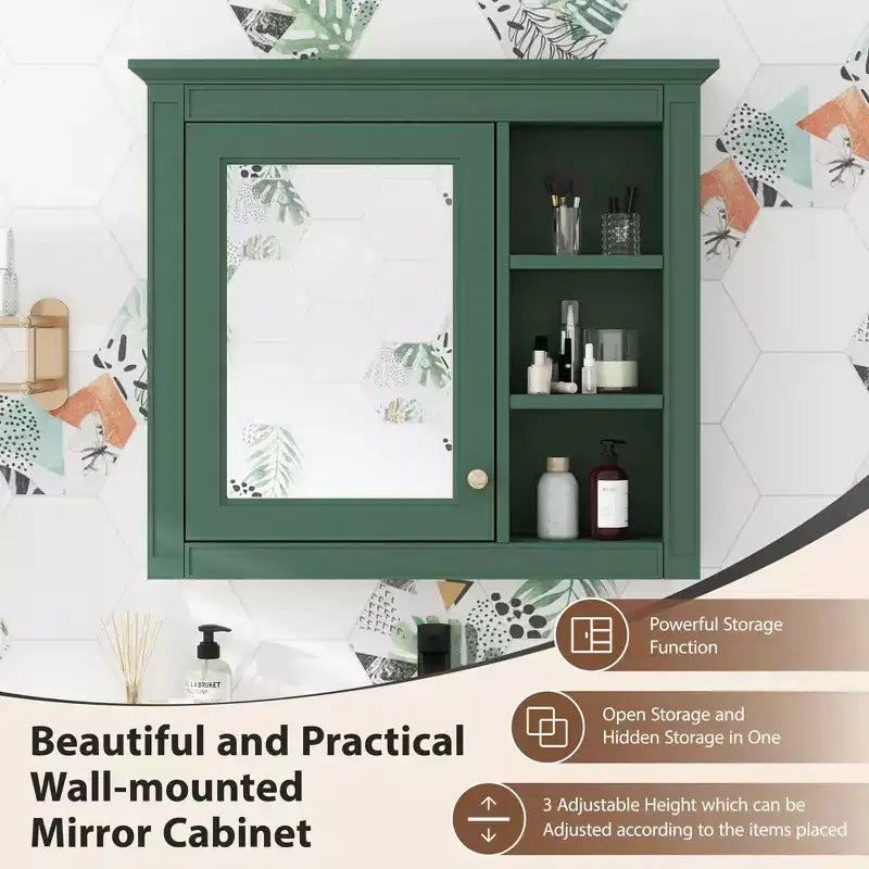 Armoire à pharmacie de salle de bain avec miroir et étagères ouvertes