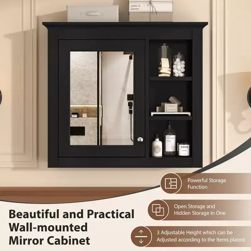 Armoire à pharmacie de salle de bain avec miroir et étagères ouvertes