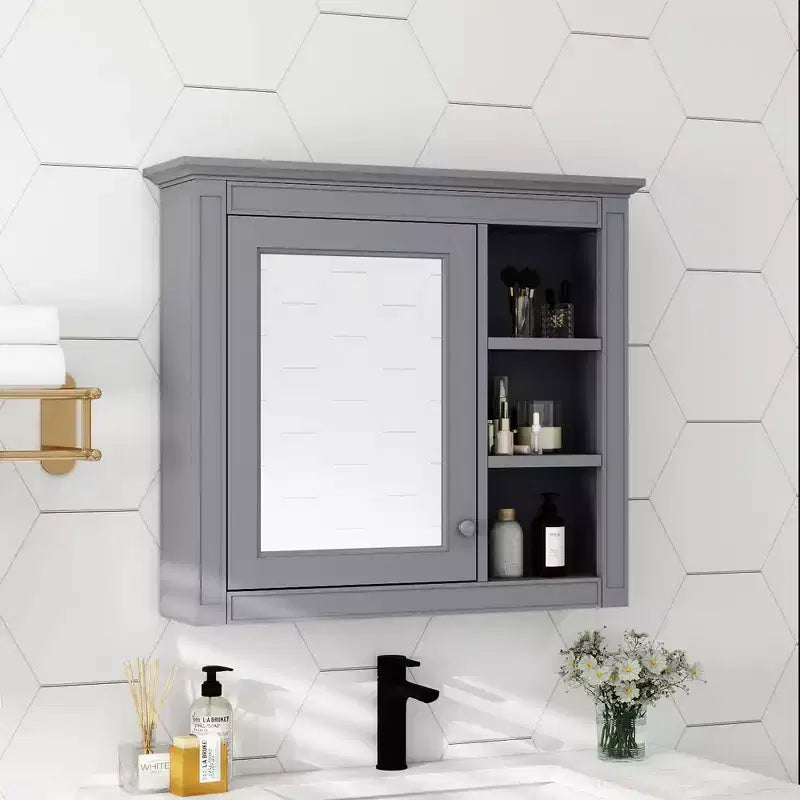 Armoire à pharmacie de salle de bain avec miroir et étagères ouvertes