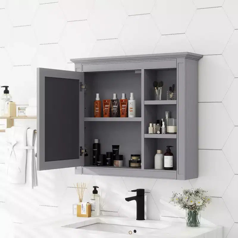 Armoire à pharmacie de salle de bain avec miroir et étagères ouvertes