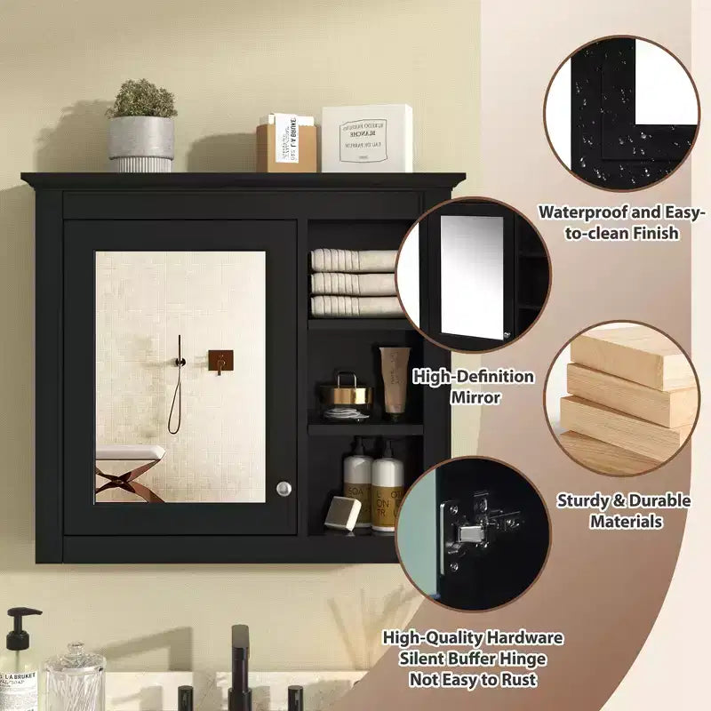 Armoire à pharmacie de salle de bain avec miroir et étagères ouvertes