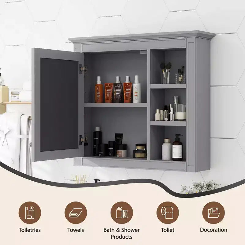 Armoire à pharmacie de salle de bain avec miroir et étagères ouvertes