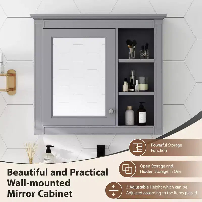 Armoire à pharmacie de salle de bain avec miroir et étagères ouvertes