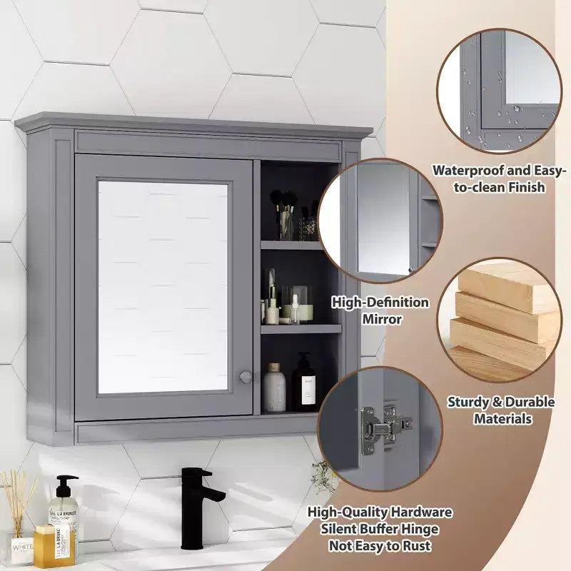 Armoire à pharmacie de salle de bain avec miroir et étagères ouvertes