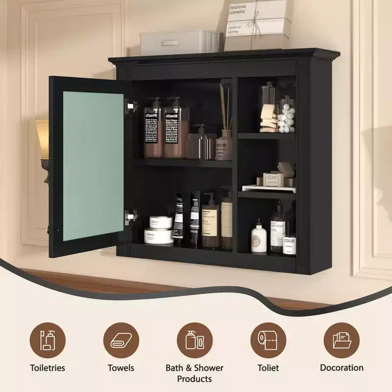 Armoire à pharmacie de salle de bain avec miroir et étagères ouvertes
