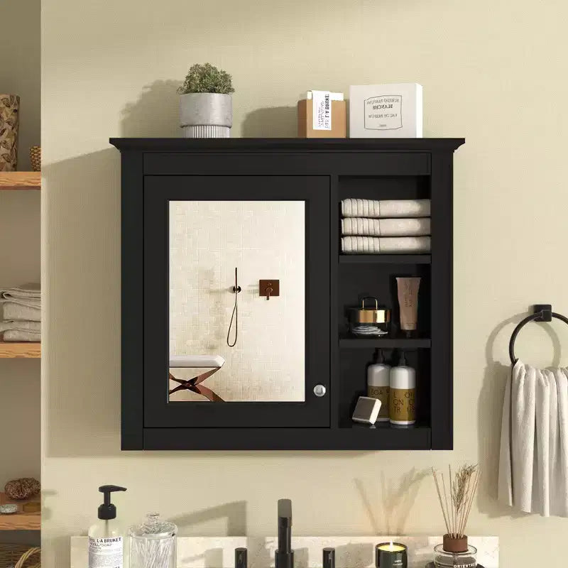 Armoire à pharmacie de salle de bain avec miroir et étagères ouvertes