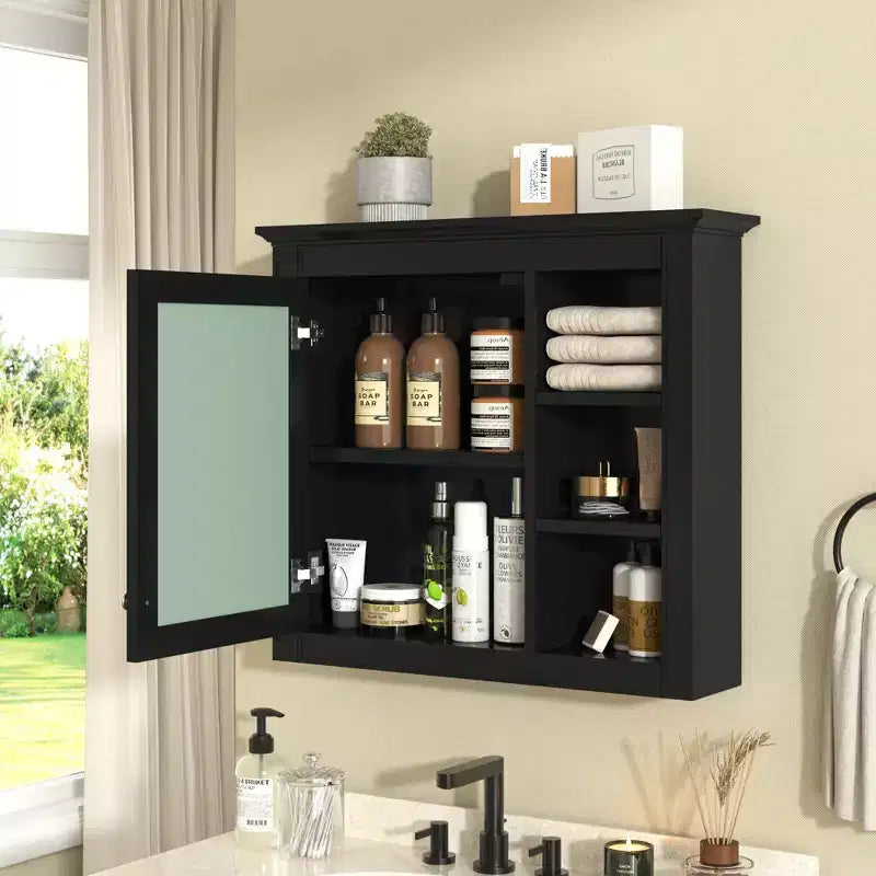 Armoire à pharmacie de salle de bain avec miroir et étagères ouvertes