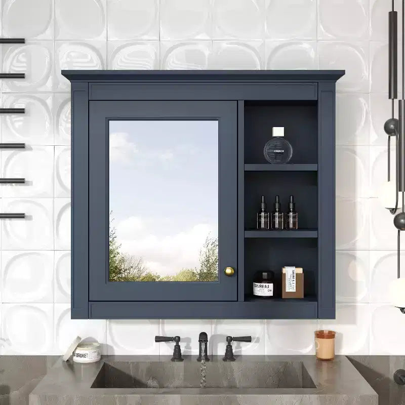 Armoire à pharmacie de salle de bain avec miroir et étagères ouvertes