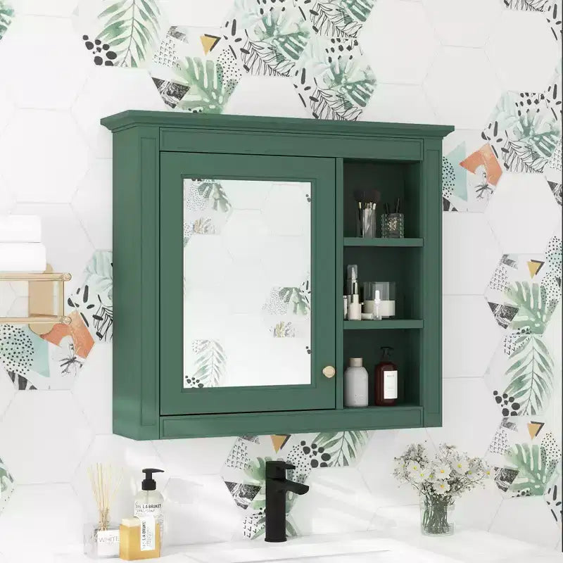 Armoire à pharmacie de salle de bain avec miroir et étagères ouvertes
